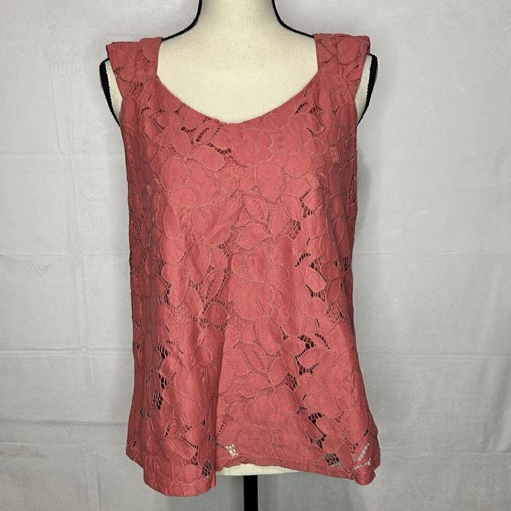 MONTEAU Los Angeles Pink Tank/Top/Shirt Lace Overlay Ruffle Detail Sz XL
